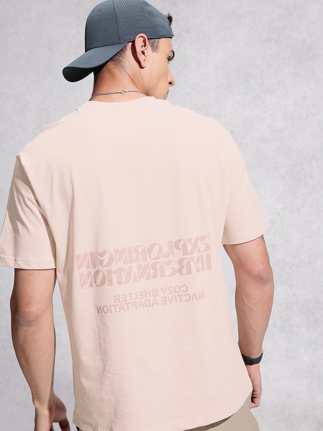 WROGN  Cotton Typography Printed Drop-Shoulder Sleeves Oversized T-shirt