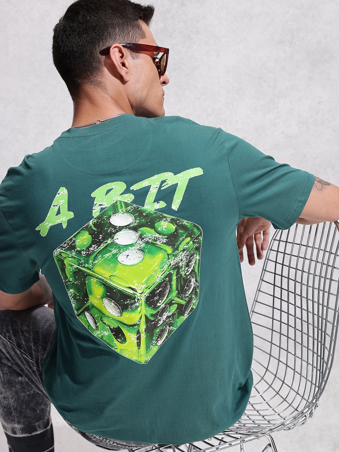 WROGN Pure Cotton Graphic Printed Drop-Shoulder Sleeves Oversized T-shirt