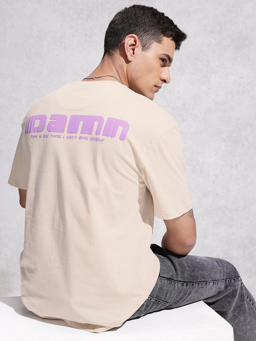 WROGN  Cotton Typography Printed Drop-Shoulder Sleeves Oversized T-shirt