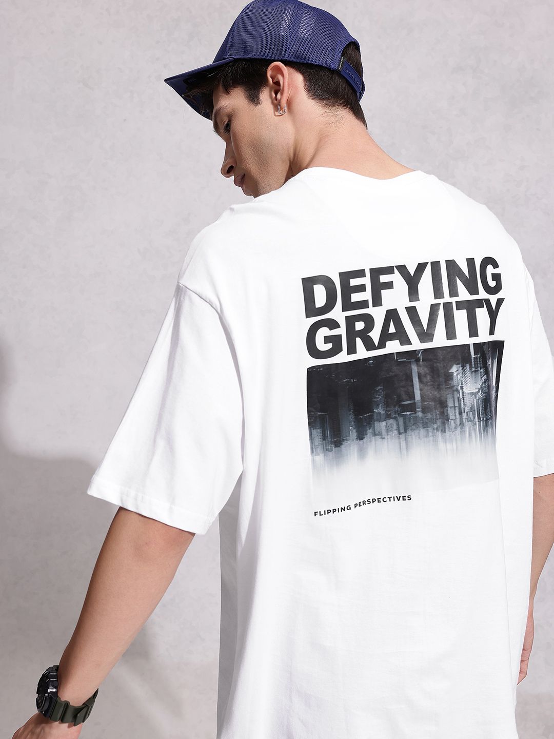 WROGN Graphic Printed Drop-Shoulder Sleeves Pure Cotton Oversized T-shirt