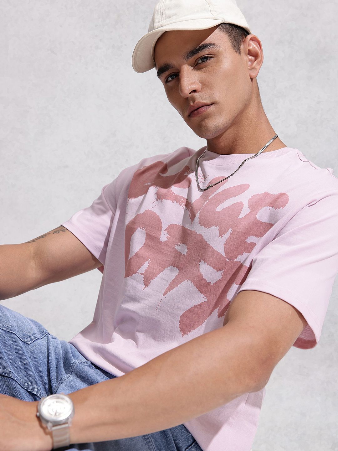 WROGN Typography Printed Drop-Shoulder Sleeves  Cotton Oversized T-shirt