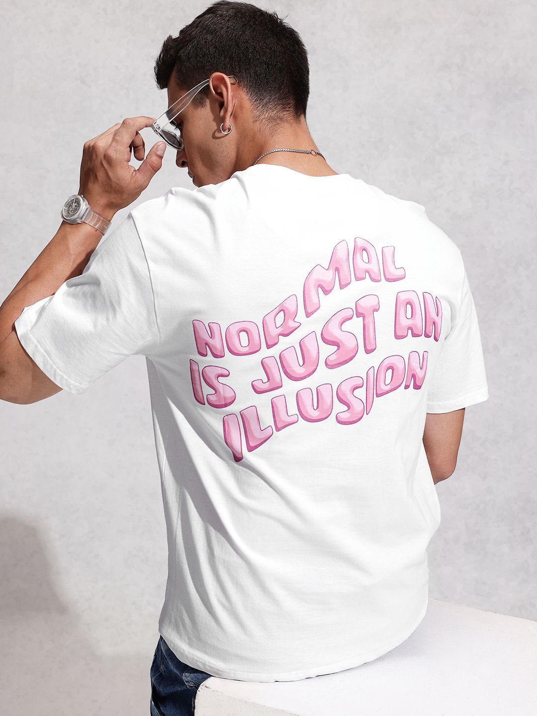 WROGN Pure Cotton Typography Printed Oversized T-shirt
