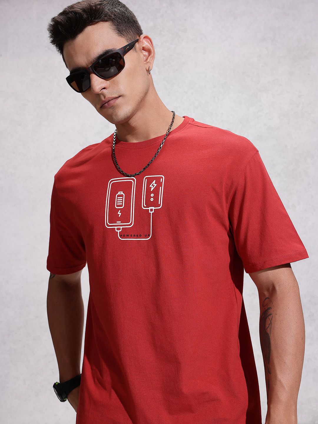 WROGN Graphic Printed Drop-Shoulder Sleeves Pure Cotton Oversized T-shirt