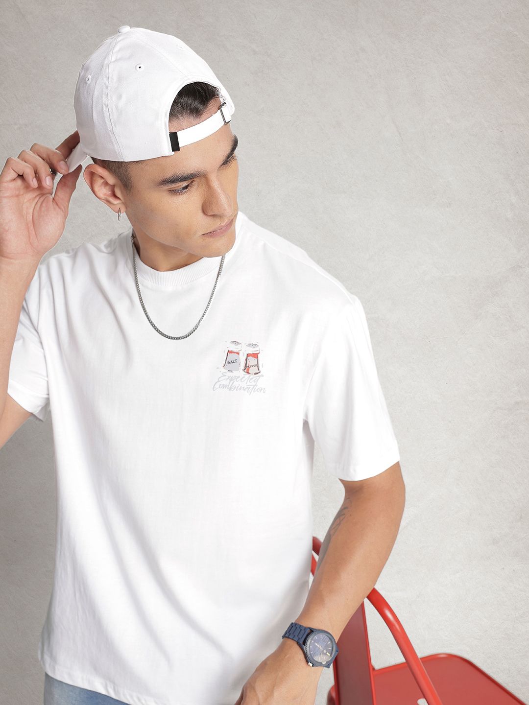WROGN Drop-Shoulder Sleeves Oversized Pure Cotton T-shirt