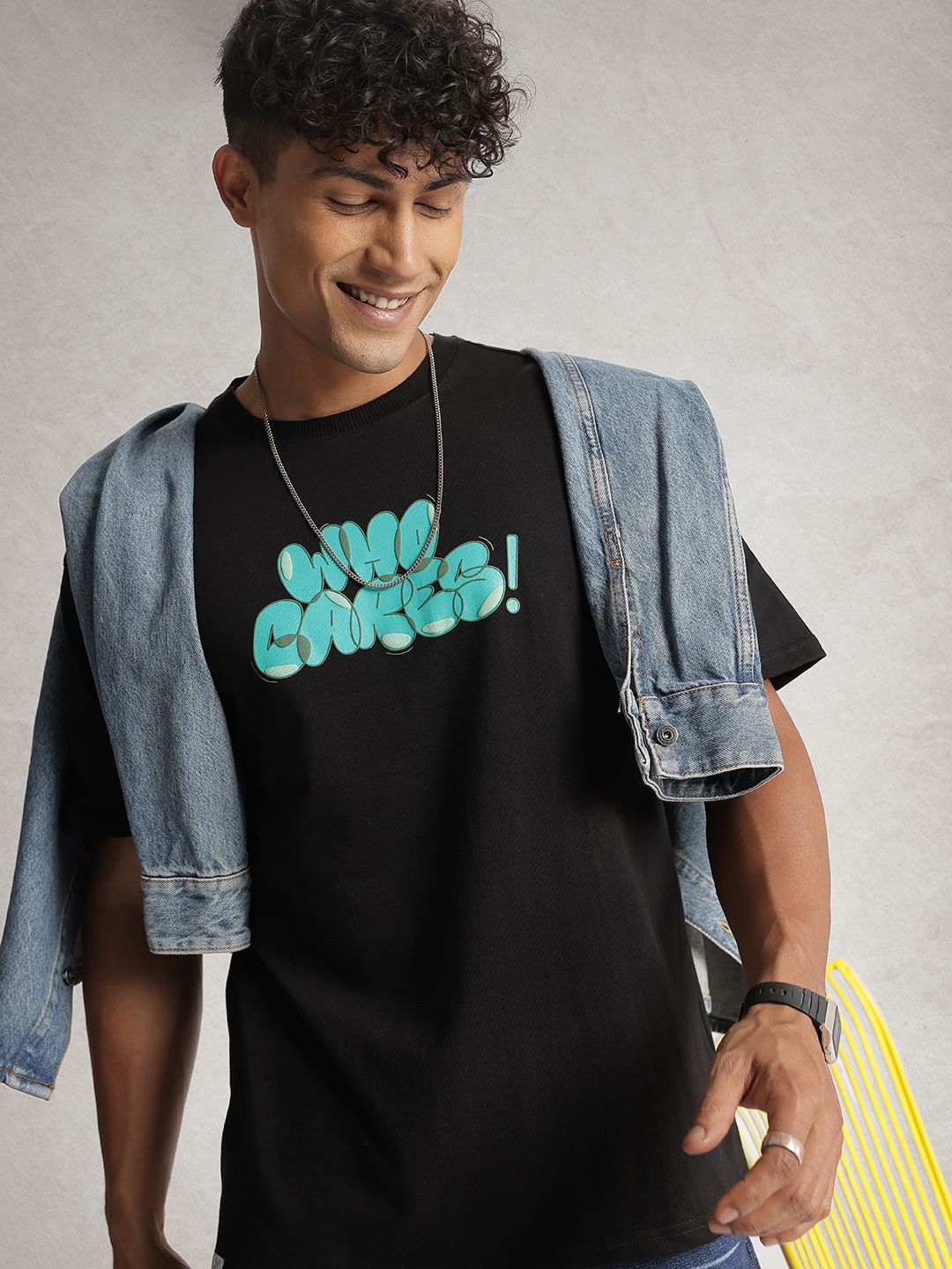 WROGN Printed Drop-Shoulder Sleeves Oversized  Cotton T-shirt