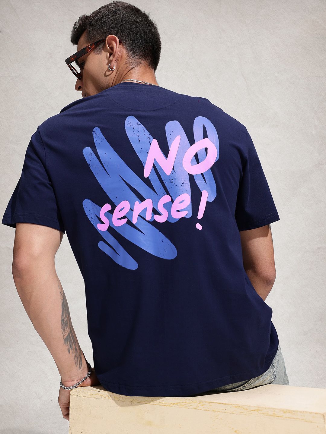 WROGN Pure Cotton Typography Printed Oversized T-shirt