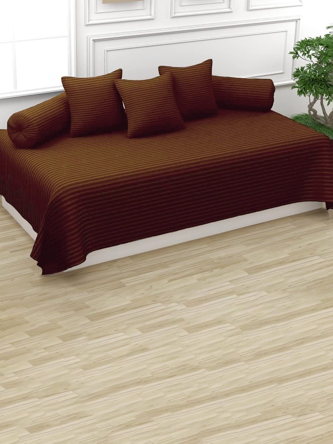 Trance Home Linen 6-Pcs Brown Striped Cotton Diwan Set
