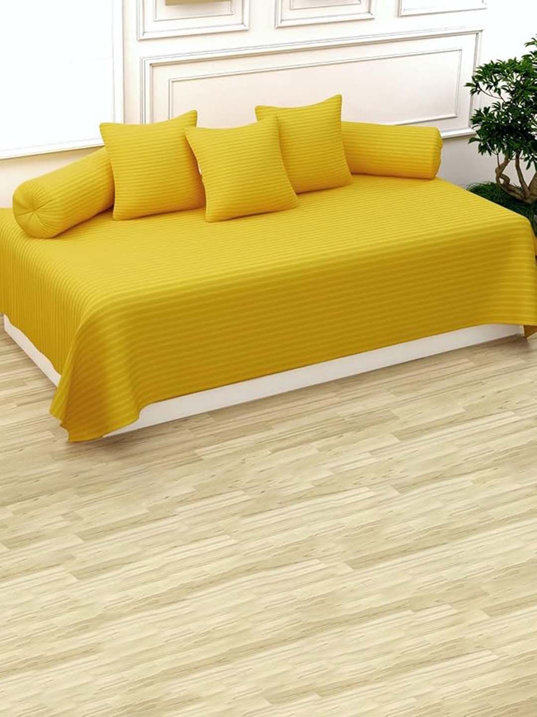 Trance Home Linen Set Of 6 Yellow Striped Diwan Set