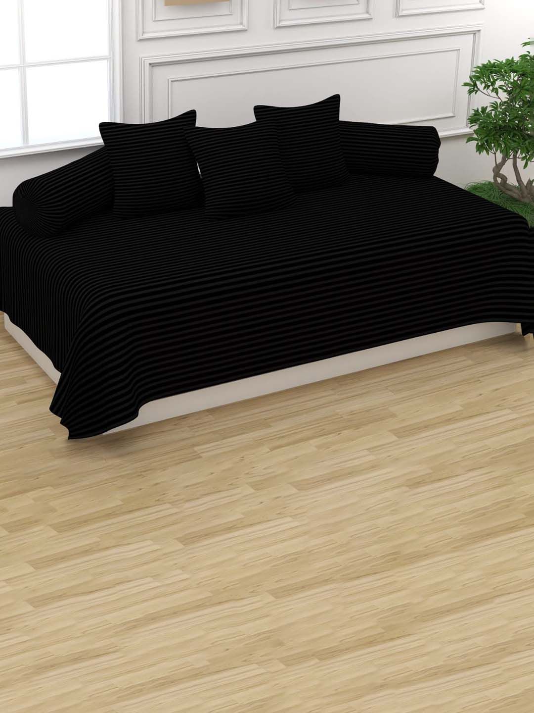 Trance Home Linen 6-Pcs Black Striped Cotton Diwan Set