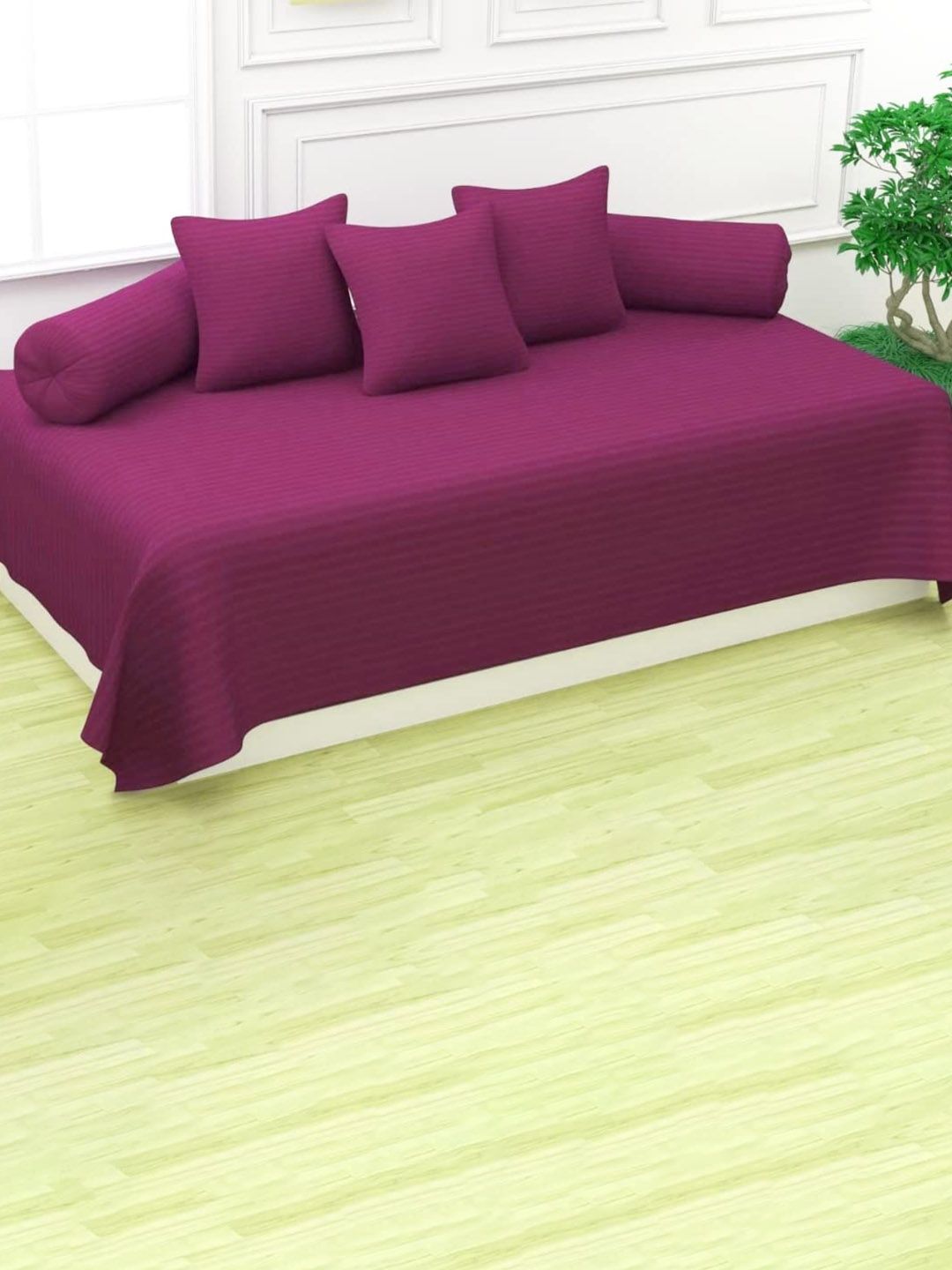Trance Home Linen 6-Pcs Purple Striped Cotton Diwan Set