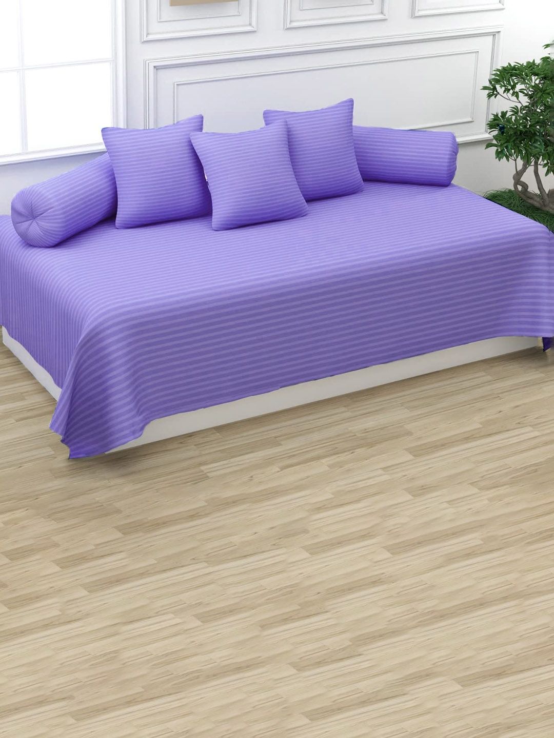 Trance Home Linen 6-Pcs Lavender Colored Striped Cotton Diwan Set