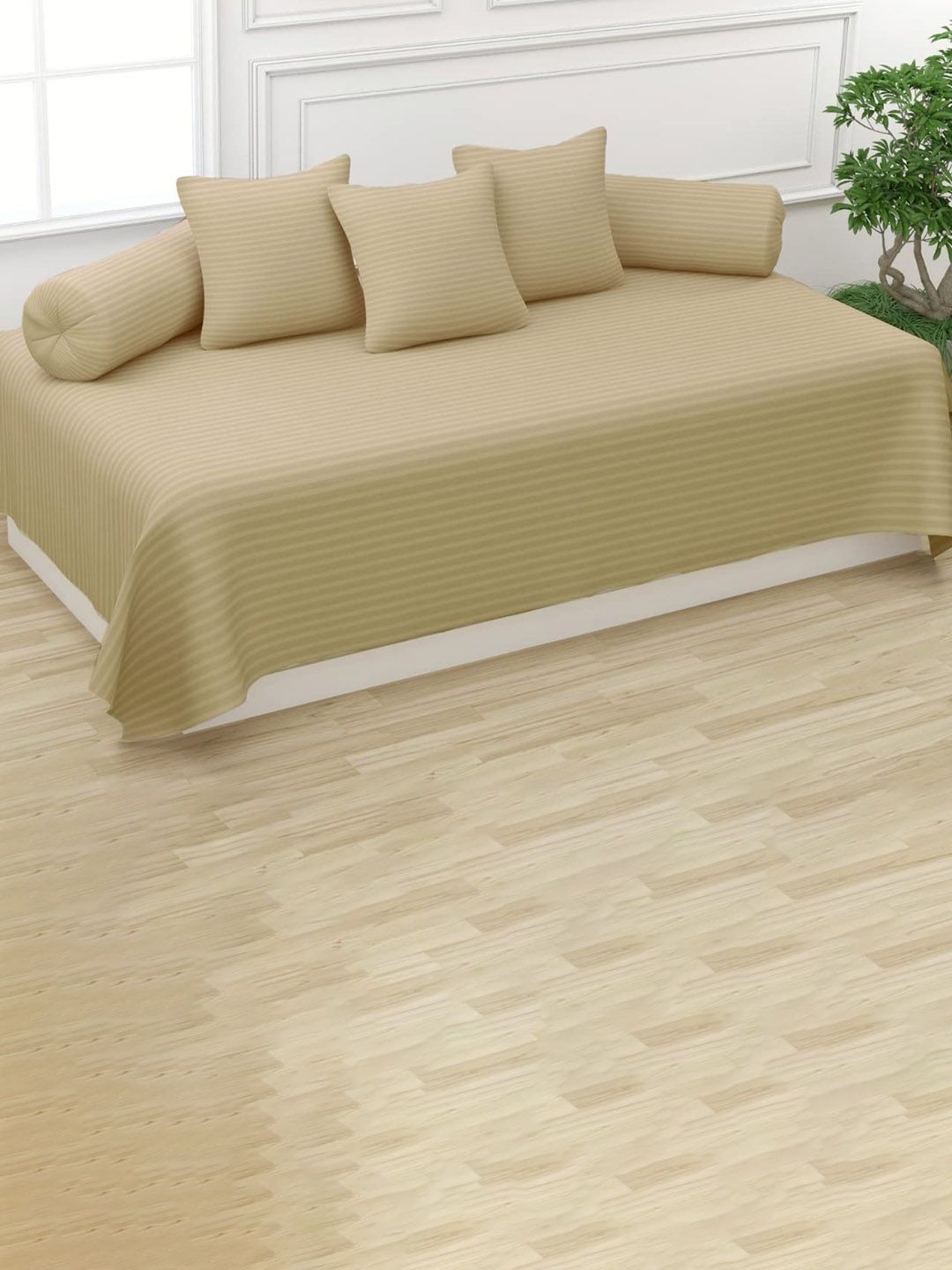 Trance Home Linen 6-Pcs Beige Striped Cotton Diwan Set
