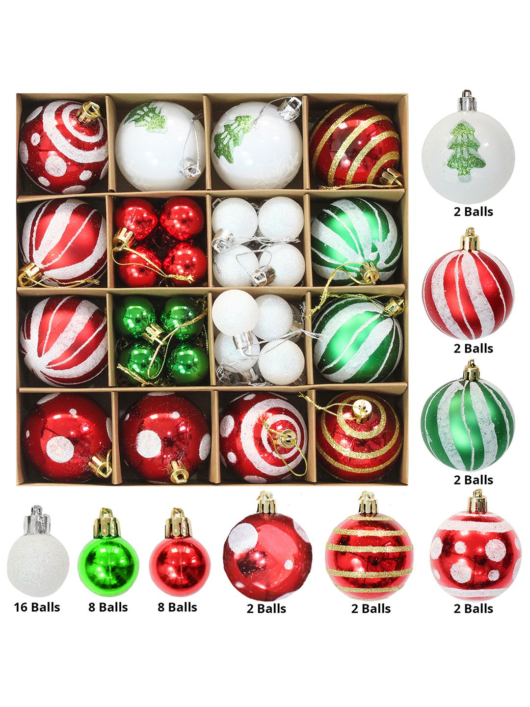 TIED RIBBONS 44 Pcs Red & White Christmas Tree Hanging Balls
