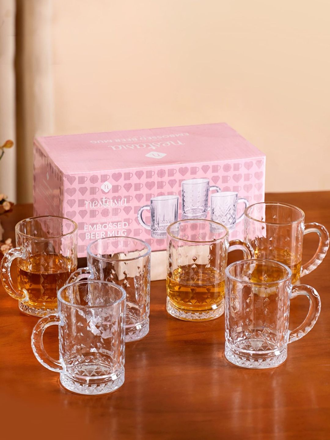 Nestasia Bubble Transparent Textured Glass Microwave Safe 6 Piece Cup-220ml