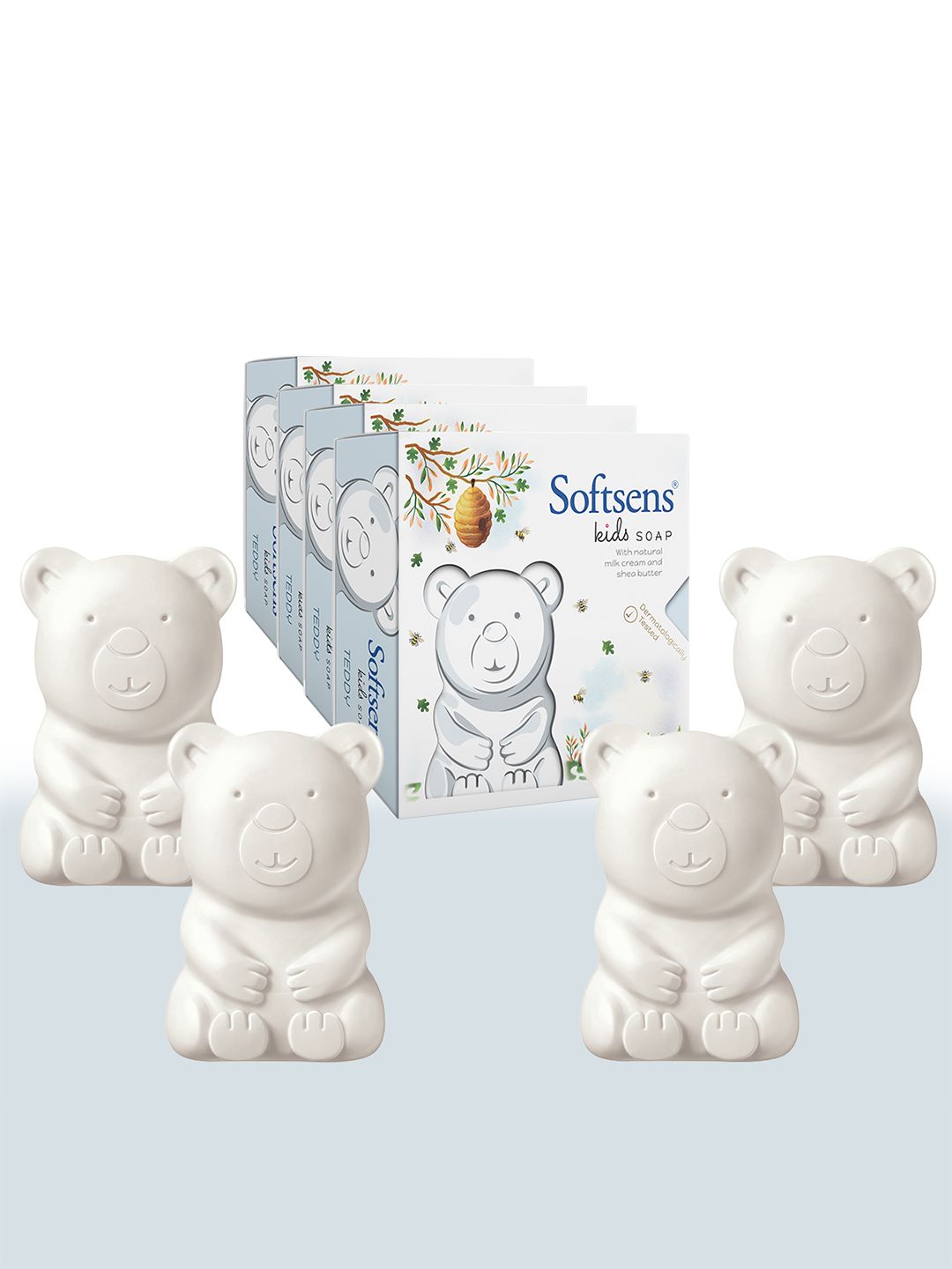Softsens Kids Set Of 4 Teddy Bear Shaped Soap With Shea Butter - 75 g Each