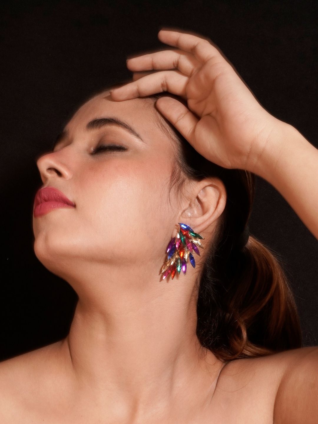 Niscka Gold-Plated Contemporary American Diamond Drop Earrings