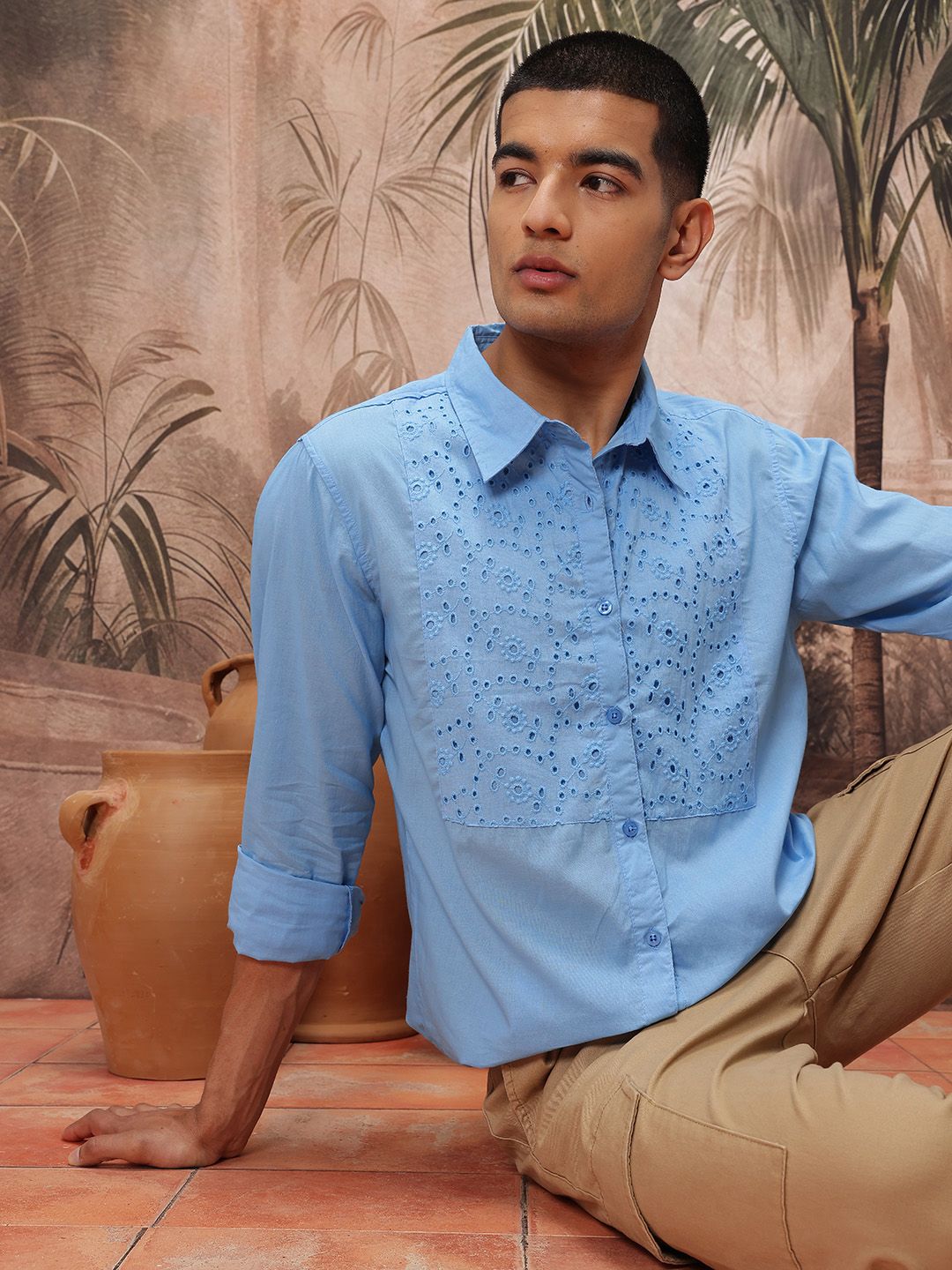 Sangria Schiffli Embroidered Casual Shirt