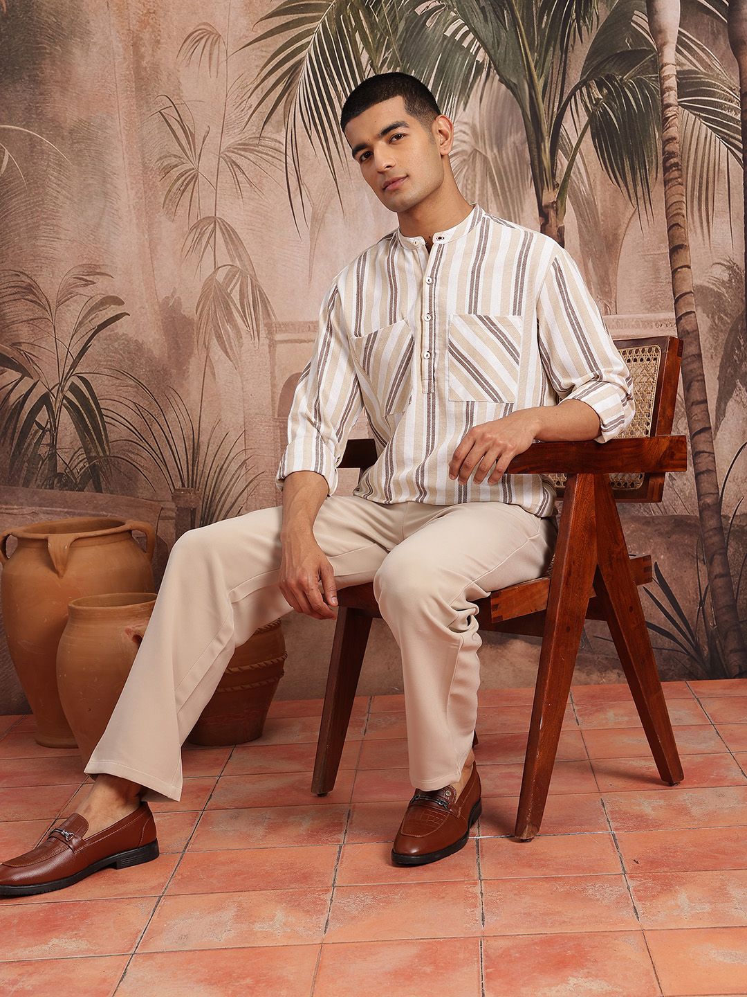 Sangria Opaque Striped Casual Shirt