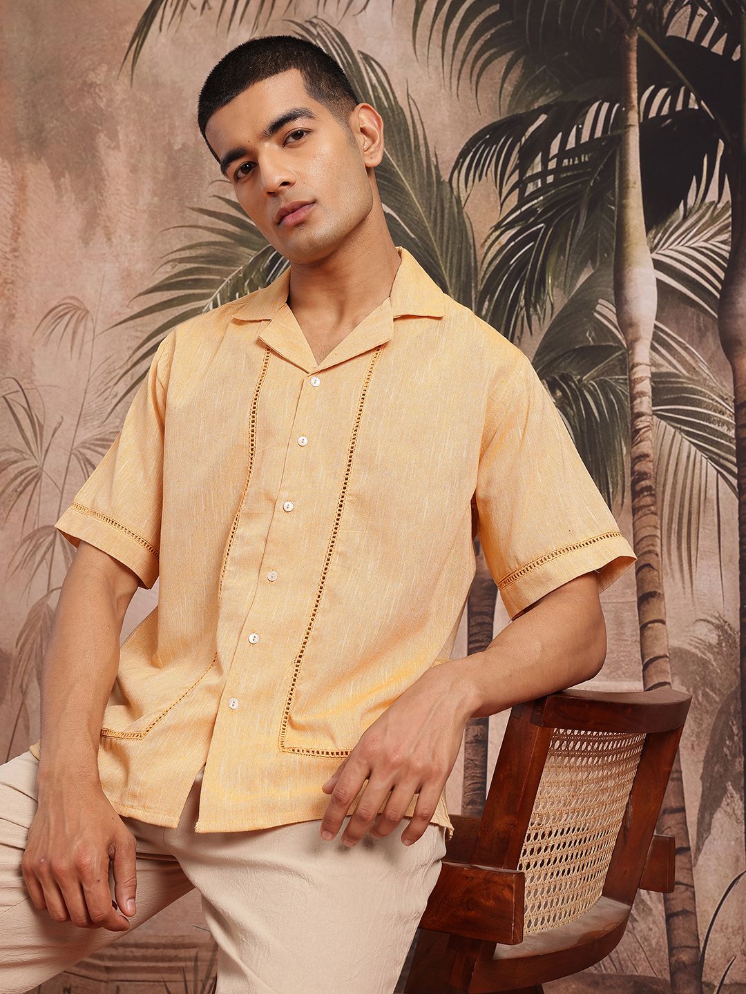 Sangria Self Design Cuban Collar Shirt