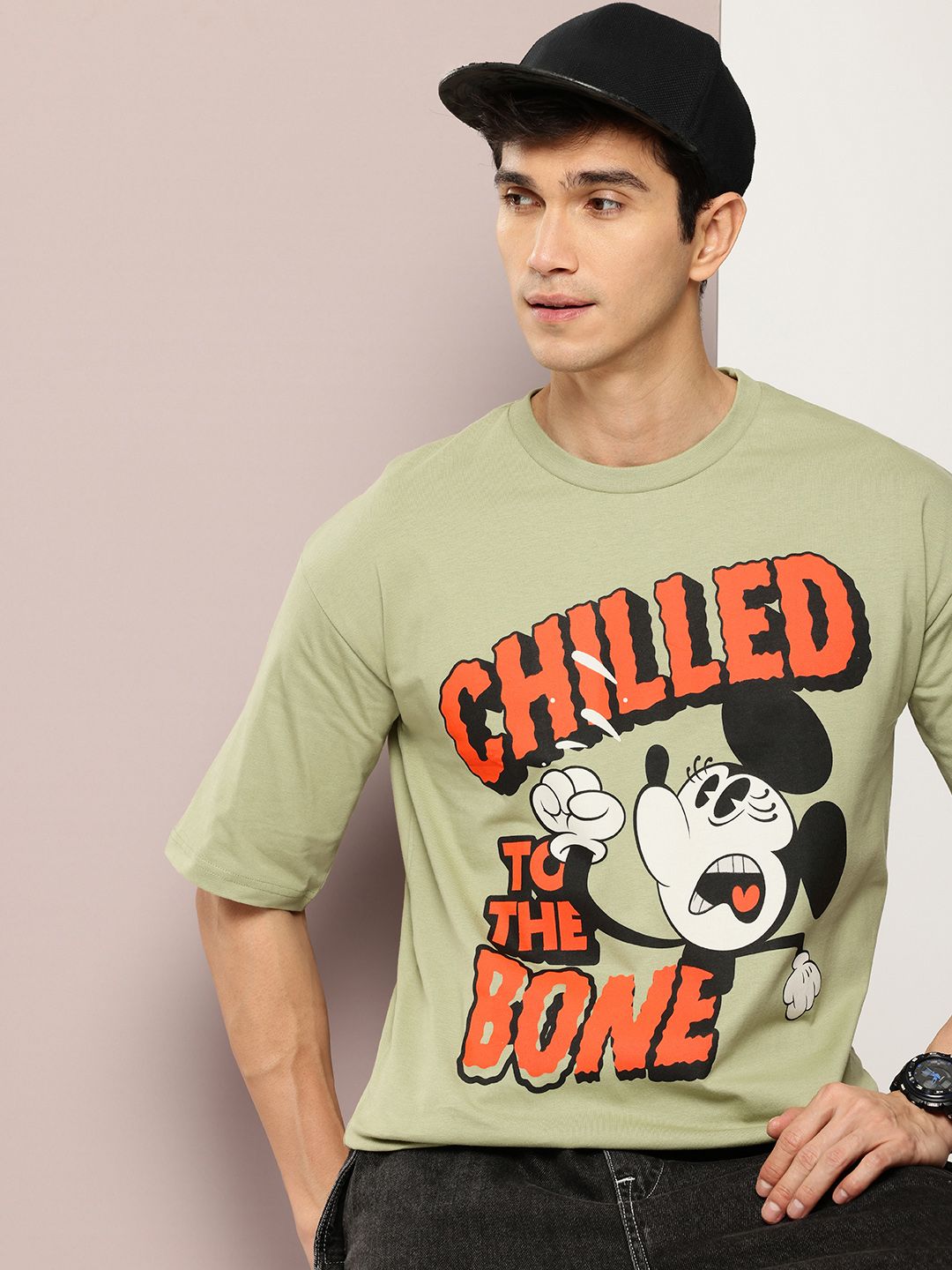 Kook N Keech Disney Pure Cotton Mickey Mouse Printed Drop-Shoulder Oversized T-shirt