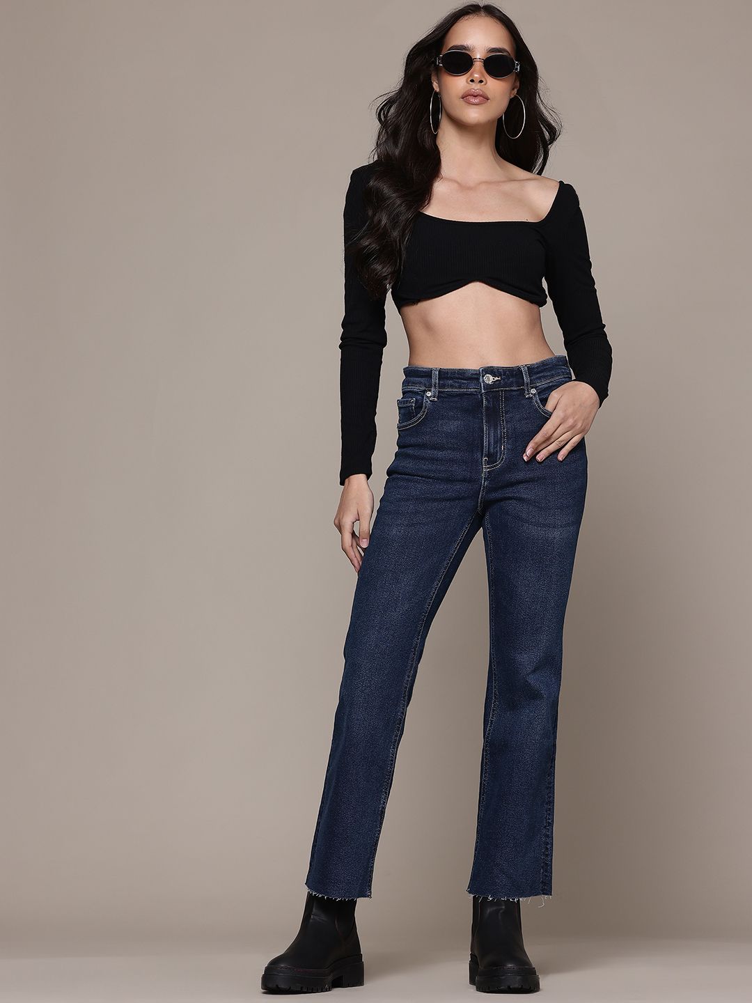 Flared Cropped Stretchable Jeans