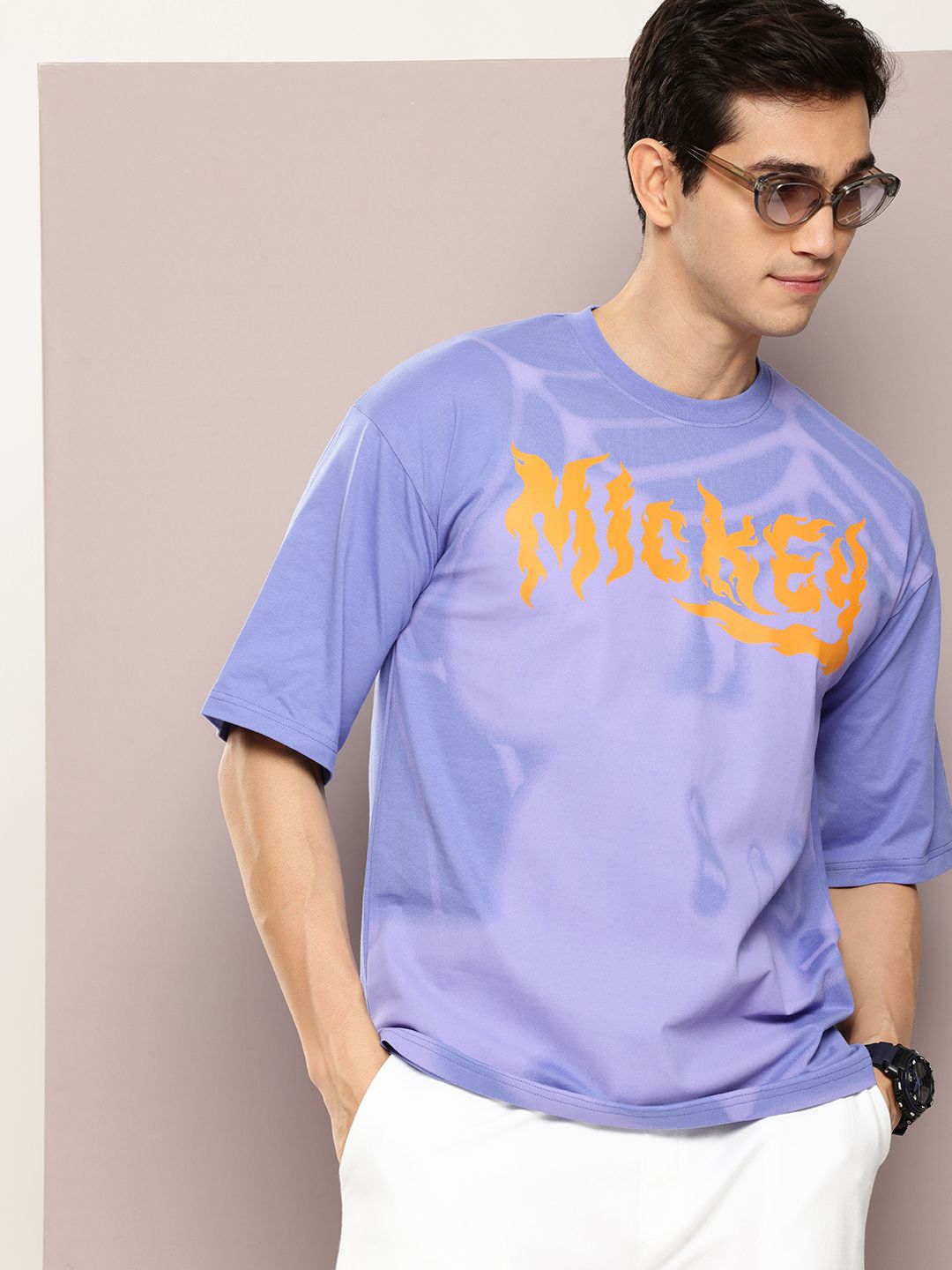 Kook N Keech Disney Pure Cotton Mickey Mouse Typography Drop-Shoulder Oversized T-shirt