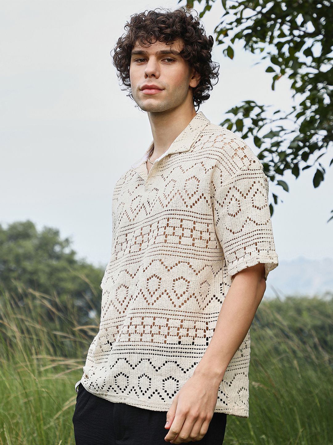 CAHOOT Men Polo Collar Raw Edge T-shirt