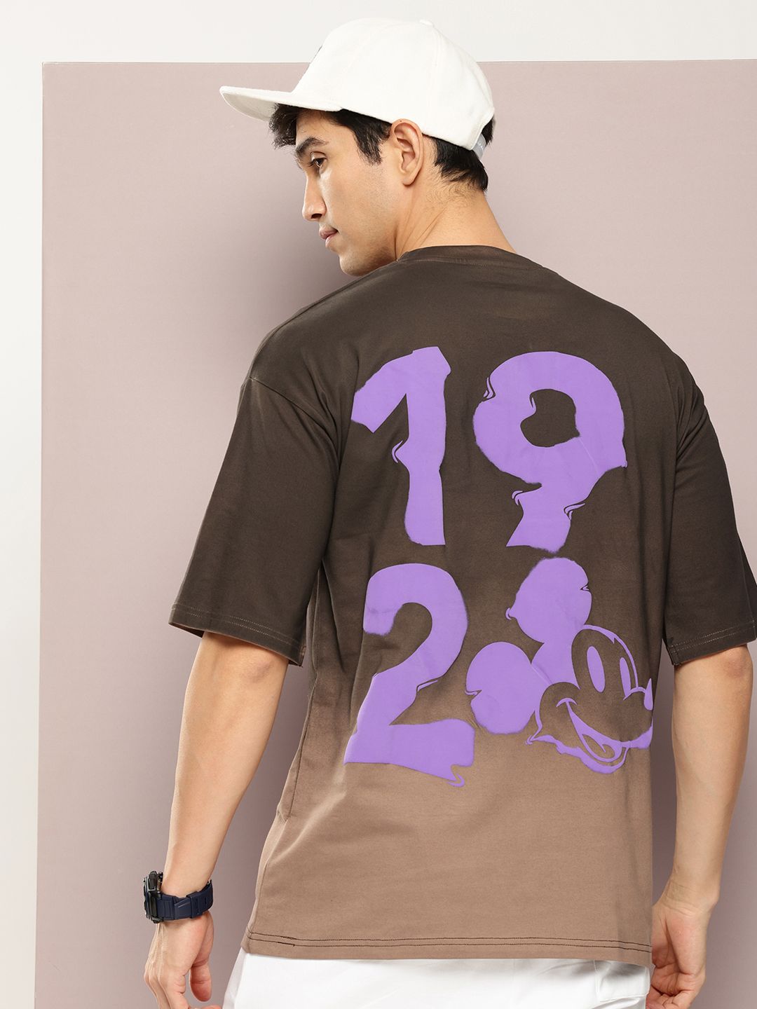 Kook N Keech Disney Pure Cotton Mickey Mouse Printed Ombre Drop-Shoulder Oversized T-shirt