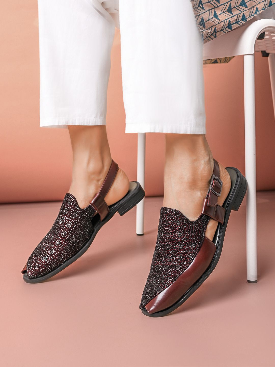 Men Shoe Style Sandals House of Pataudi Men Embroidered Shoe Style Sandals
