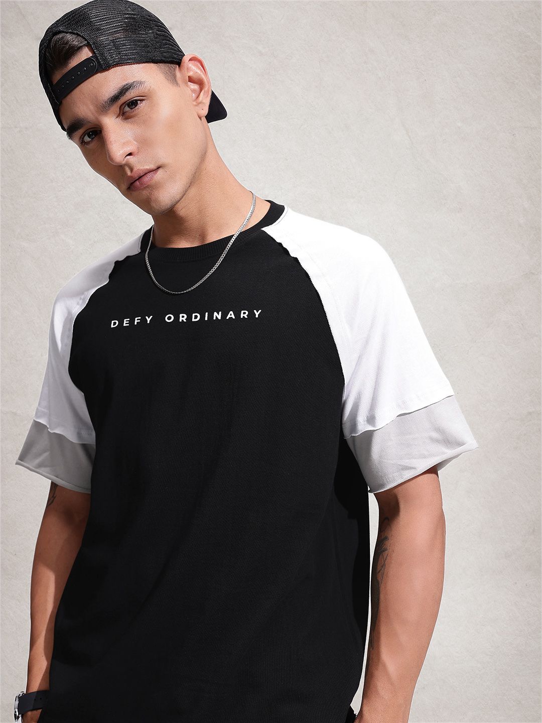 WROGN Oversized Fit Colourblocked  Cotton T-shirt