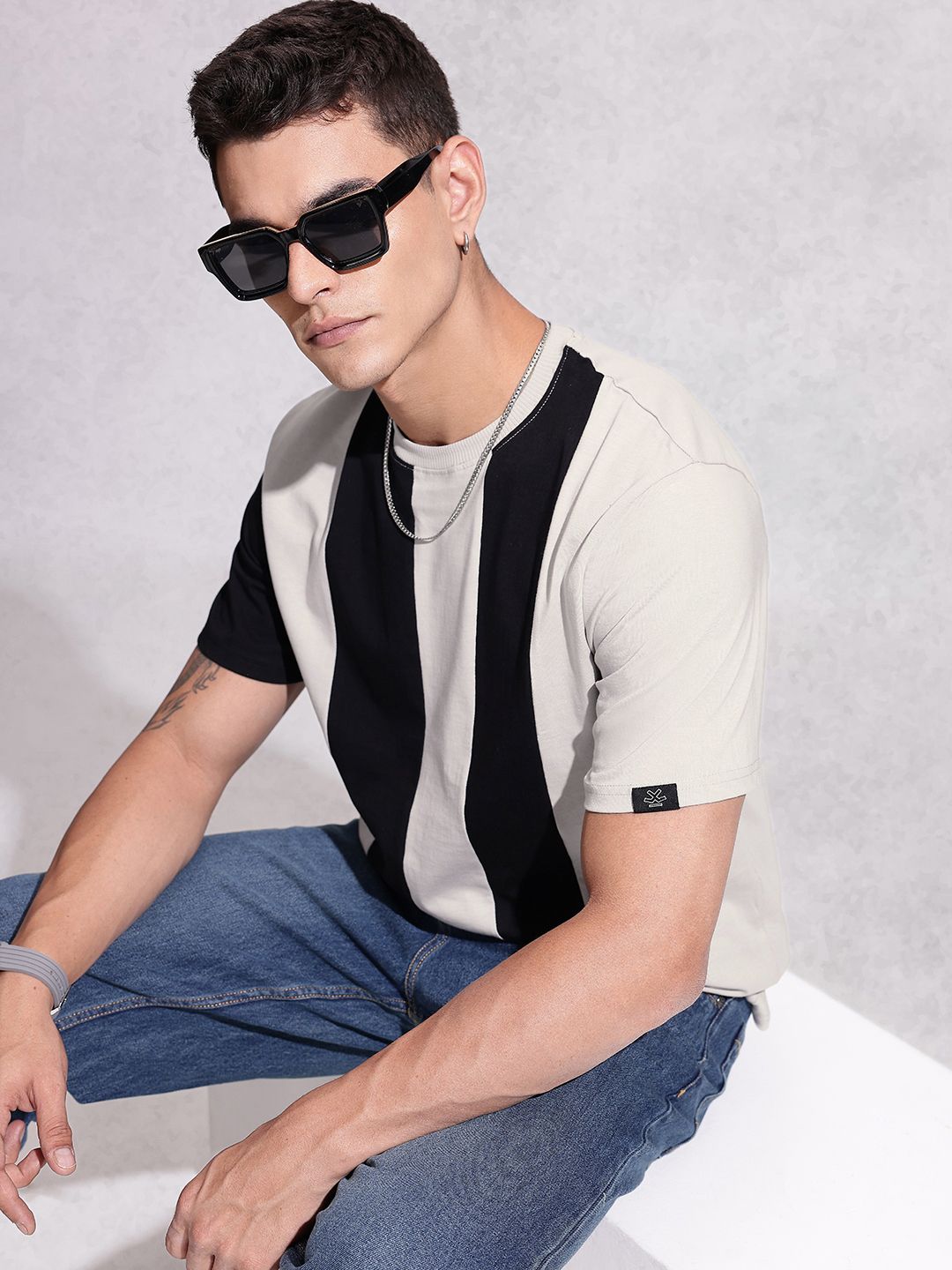 WROGN Striped  Cotton Regular Fit T-shirt