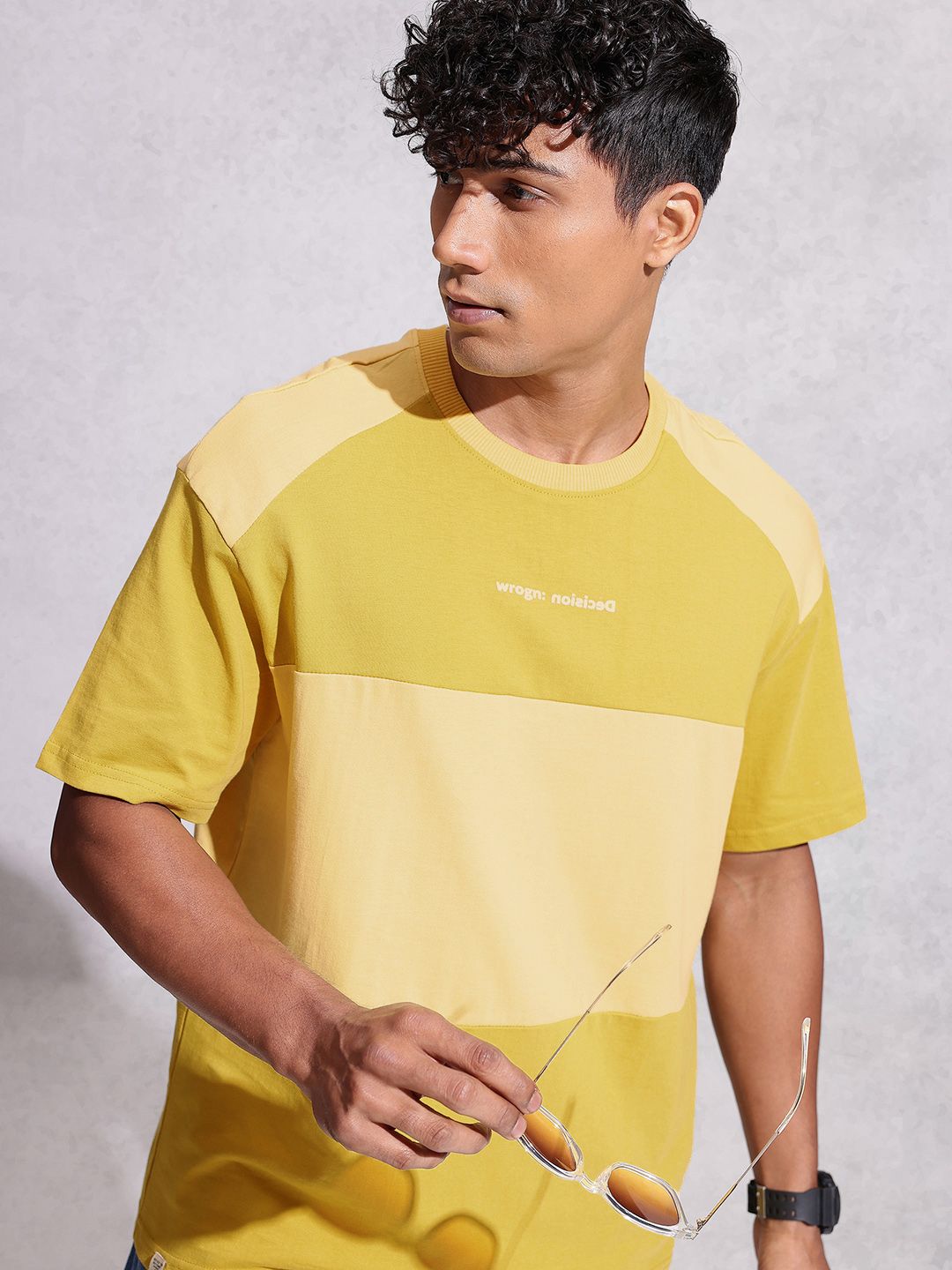 WROGN WROGN Colourblocked Drop-Shoulder Sleeves  Cotton Oversized T-shirt