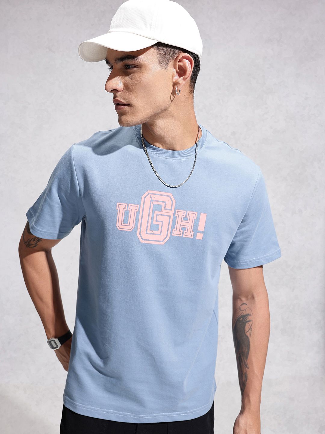 WROGN Typography Printed Pure Cotton Oversized T-shirt