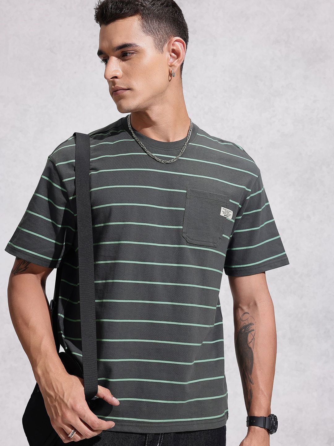 WROGN WROGN Oversized Fit Striped  Cotton T-shirt