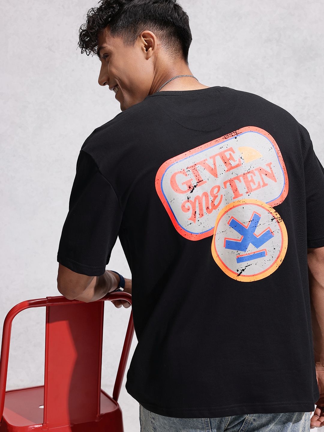WROGN Oversized Fit Graphic Printed  Cotton T-shirt