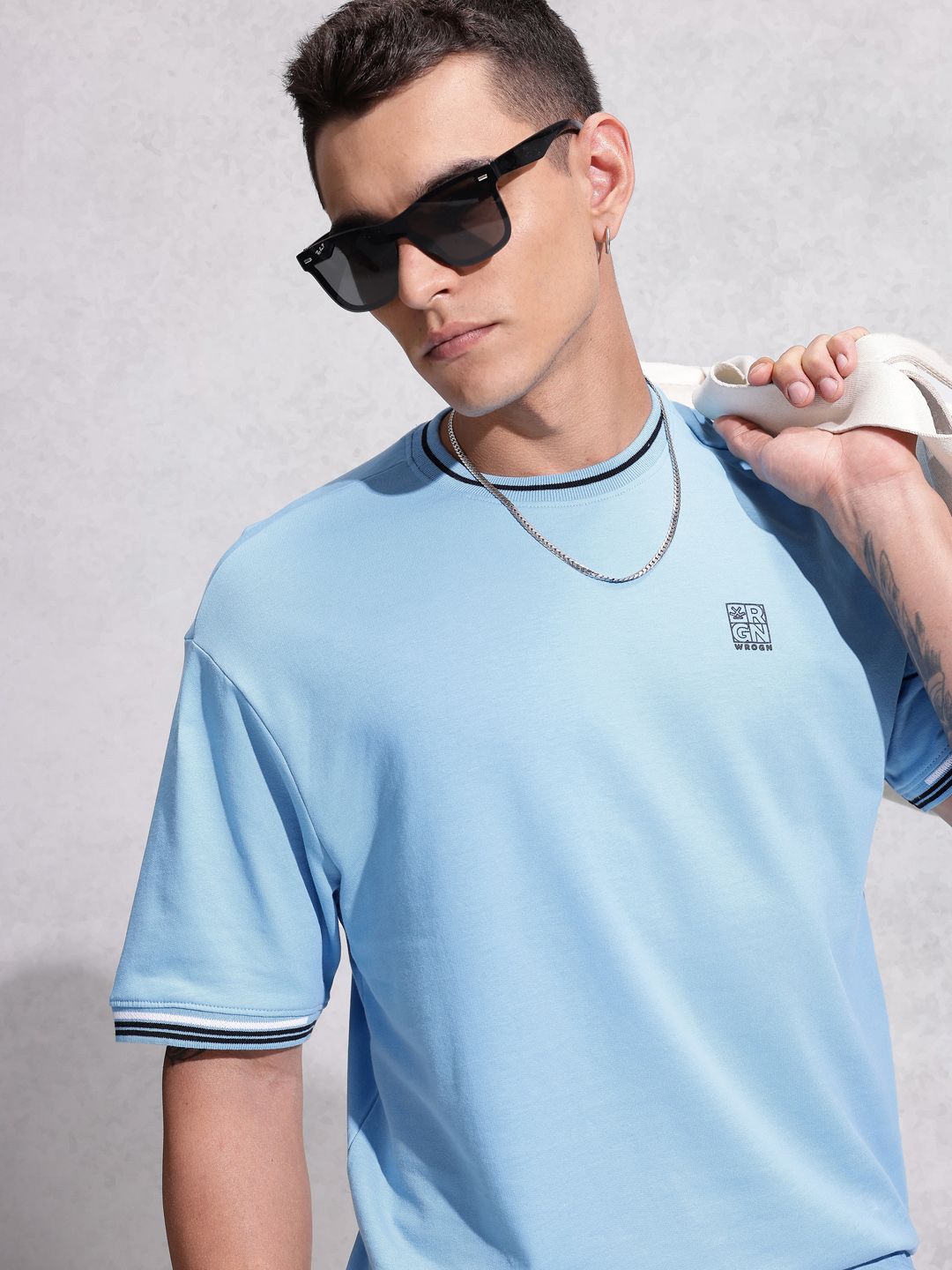 WROGN Drop-Shoulder Sleeves Pure Cotton Oversized T-shirt