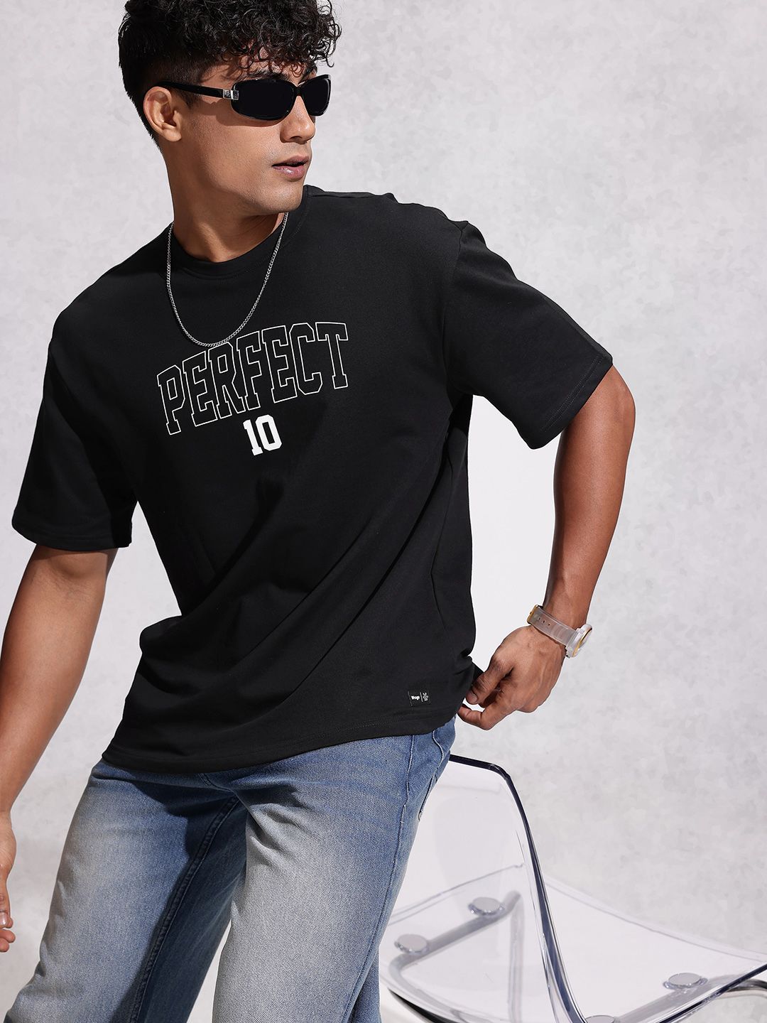 WROGN Typography Printed Drop-Shoulder Sleeves  Cotton Oversized T-shirt
