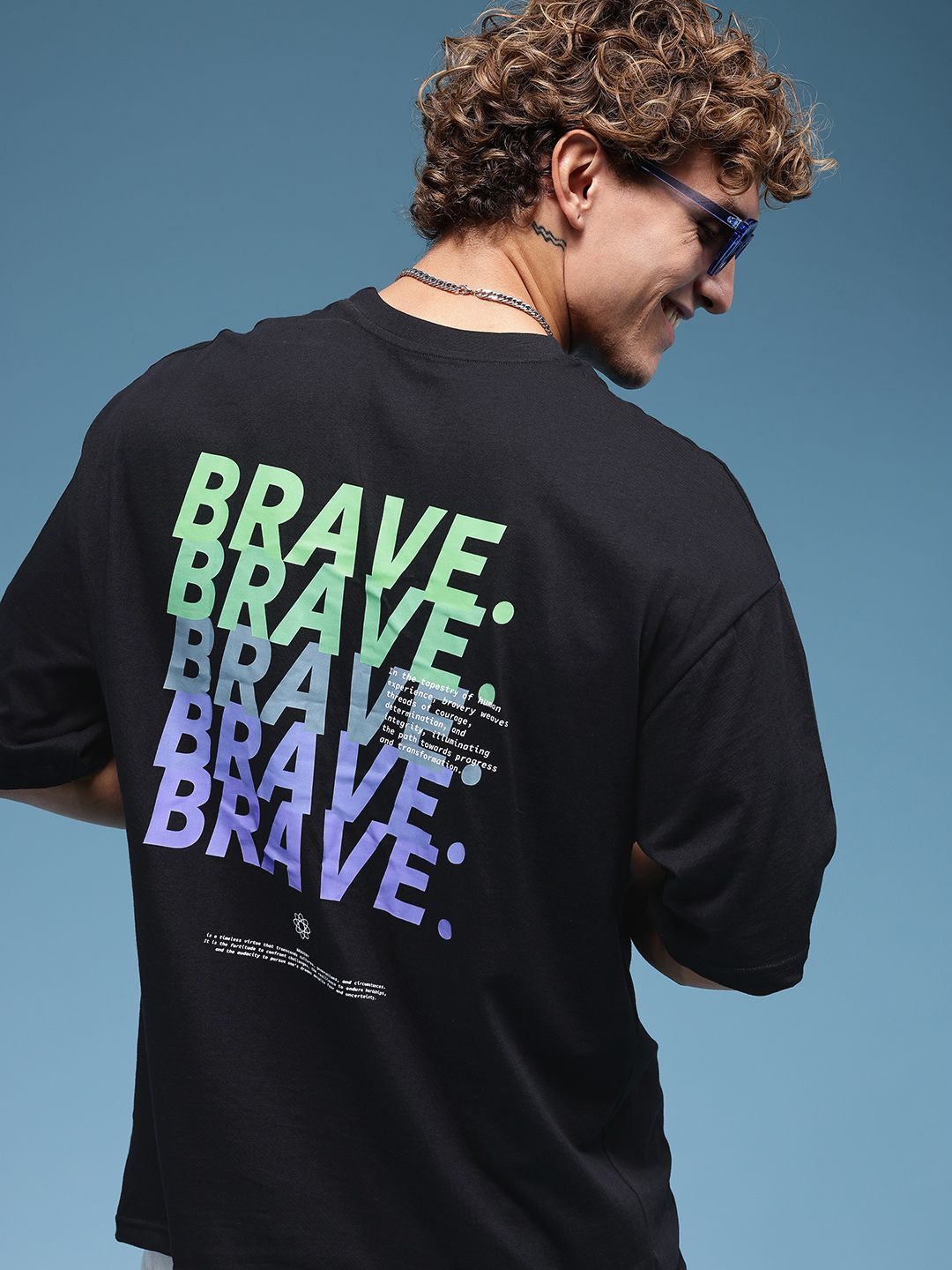 HERE&NOW Pure Cotton Typography Printed Oversized T-shirt