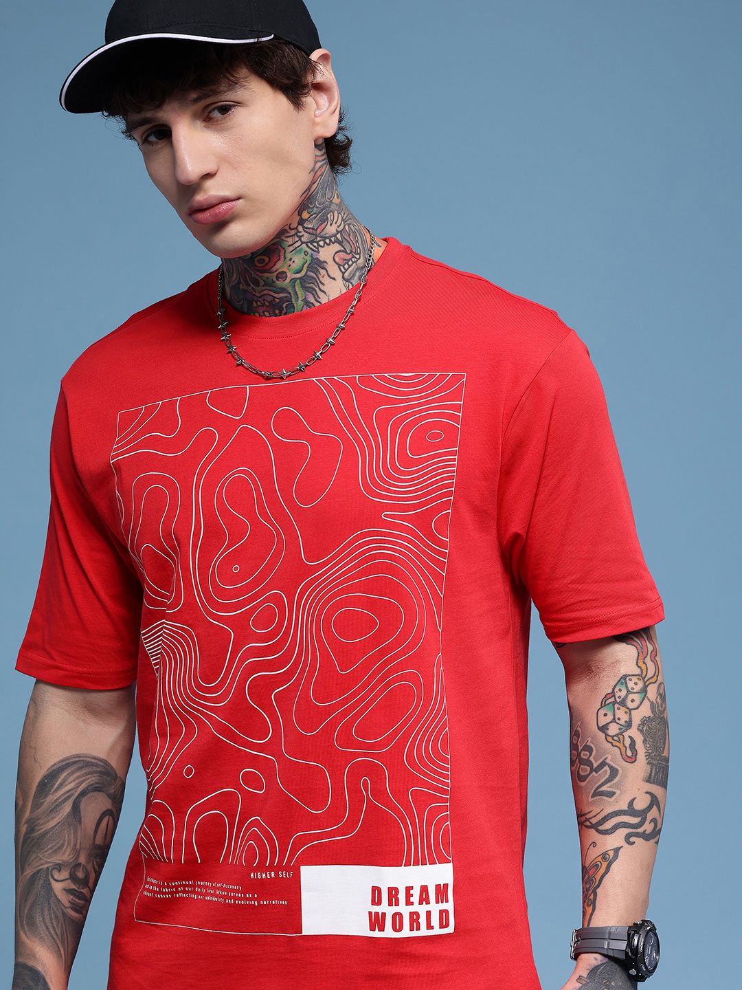 HERE&NOW Printed Drop-Shoulder Sleeves Pure Cotton Oversized T-shirt