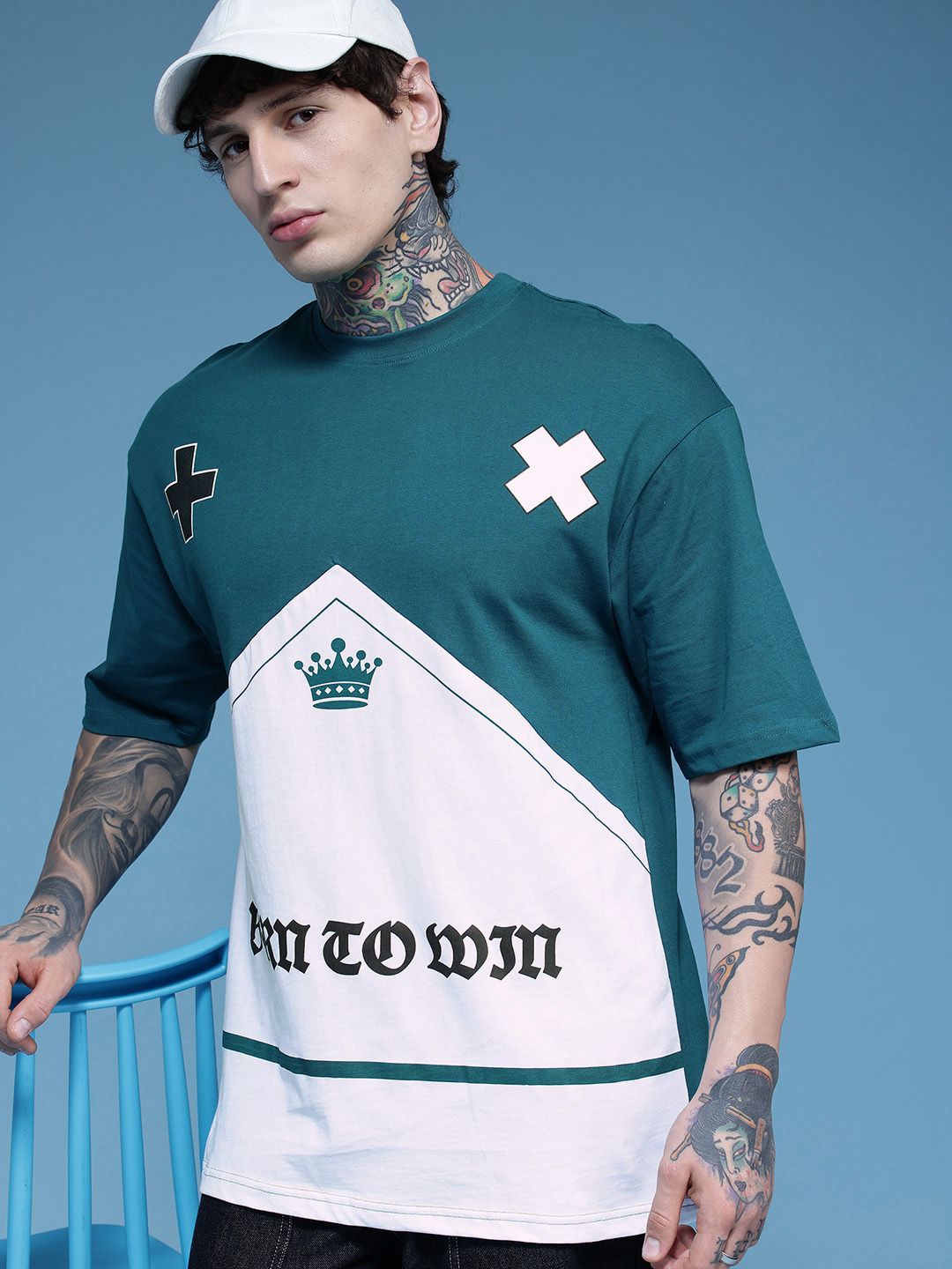 HERE&NOW Printed Drop-Shoulder Sleeves Pure Cotton Oversized T-shirt