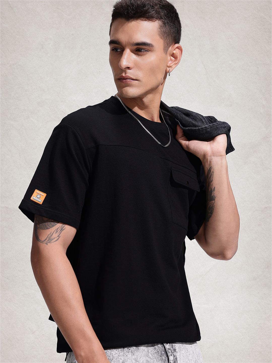 WROGN Drop-Shoulder Sleeves Cotton Oversized T-shirt