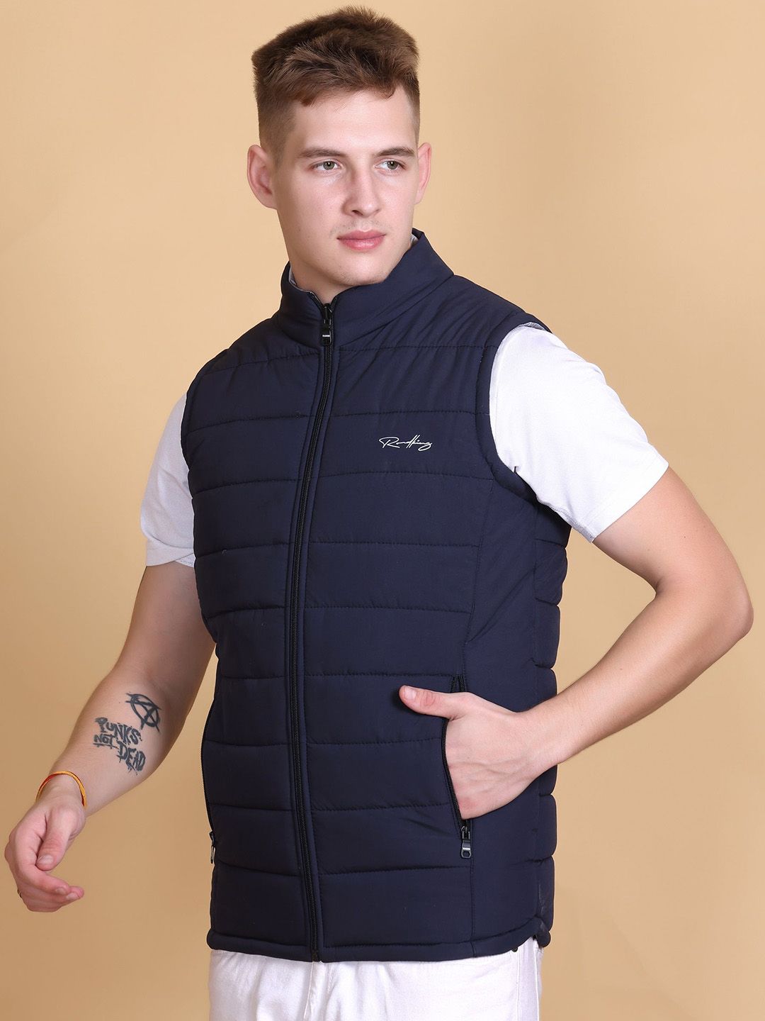 Roadking Men Mock Collar Solid Casual Padded Jacket