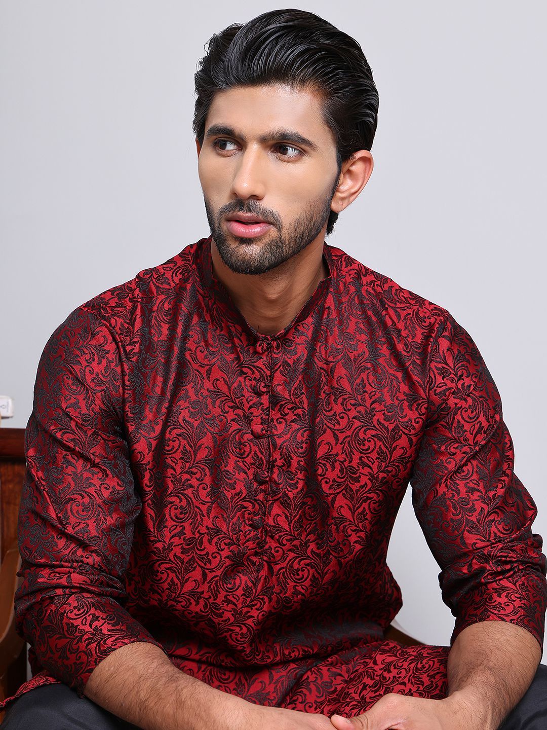 Jompers Floral Woven Design Regular Straight Jacquard Silk Kurta