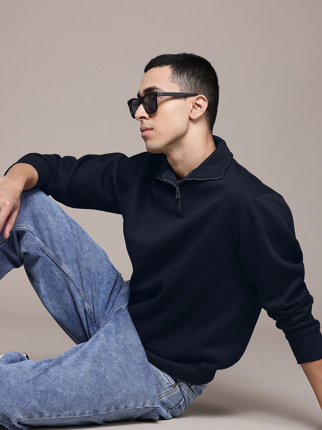 The Roadster Lifestyle Co. Mock Collar Half Zipper Sweatshirt