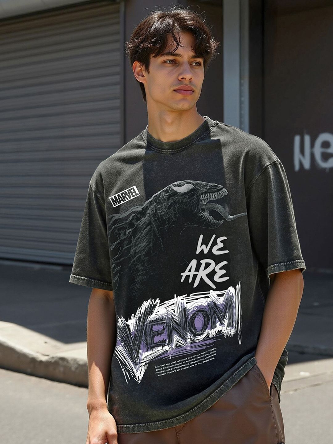 Buy Bewakoof Men Graphic Printed Round Neck Cotton Oversized Venom