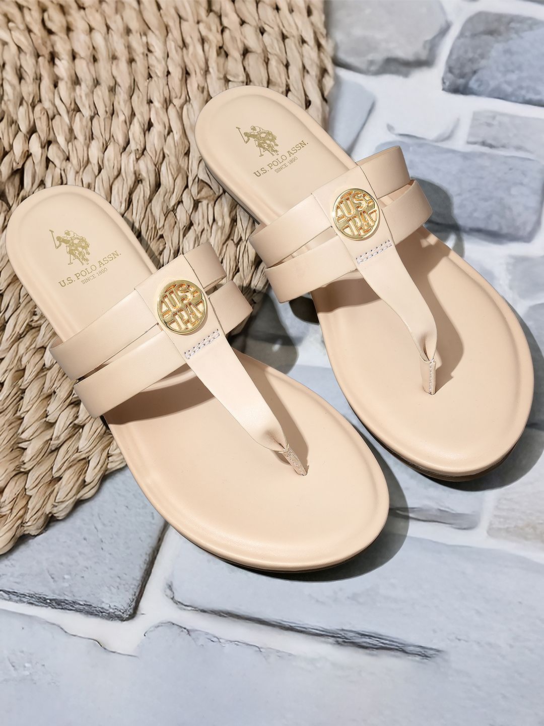 Women T-Strap Flats U.S. Polo Assn. Women Micky Nude Lightweight Footbed Flats