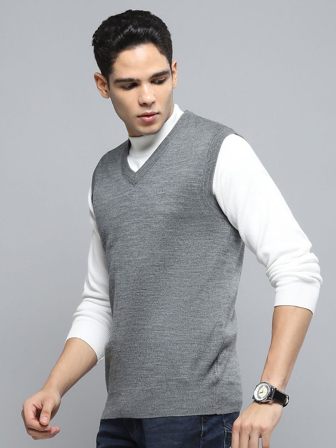 Buy Cloak & Decker Men V-Neck Woollen Sleeveless Sweater Vest