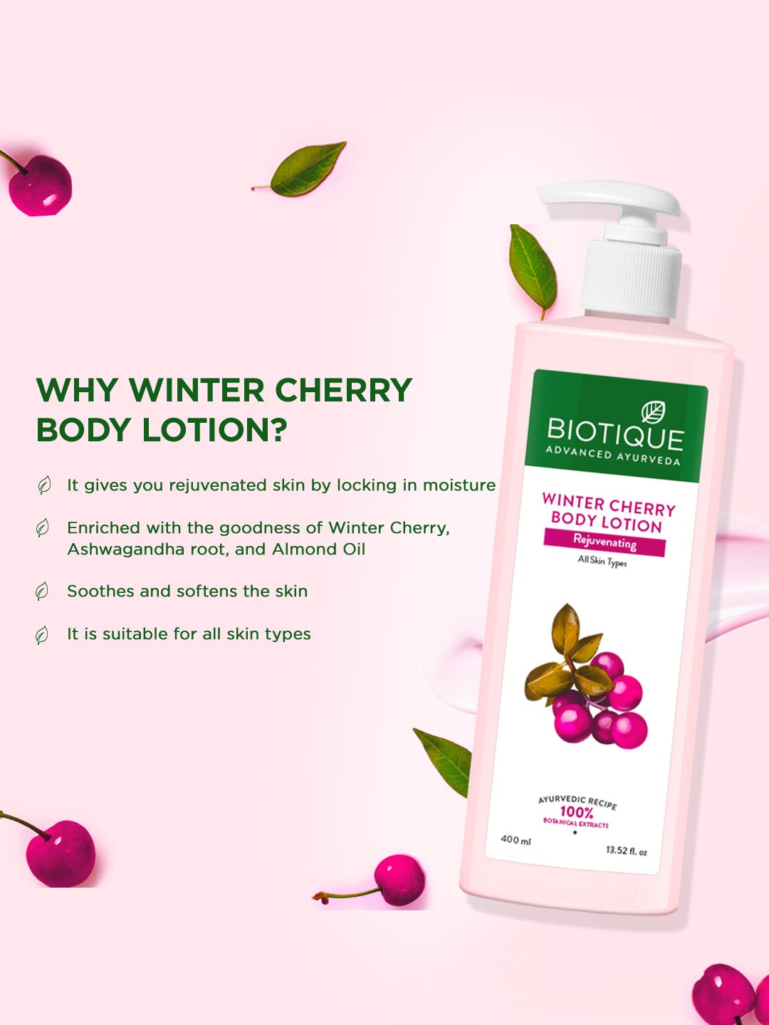 Buy Biotique Winter Cherry Rejuvenating Body Lotion - 400ml - Body