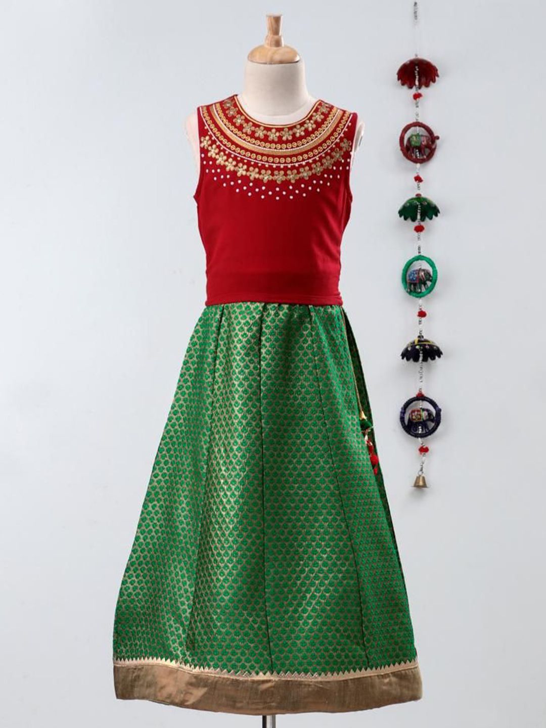 Twisha Girls Round Neck Embroidered Sequinned Lehenga With Choli