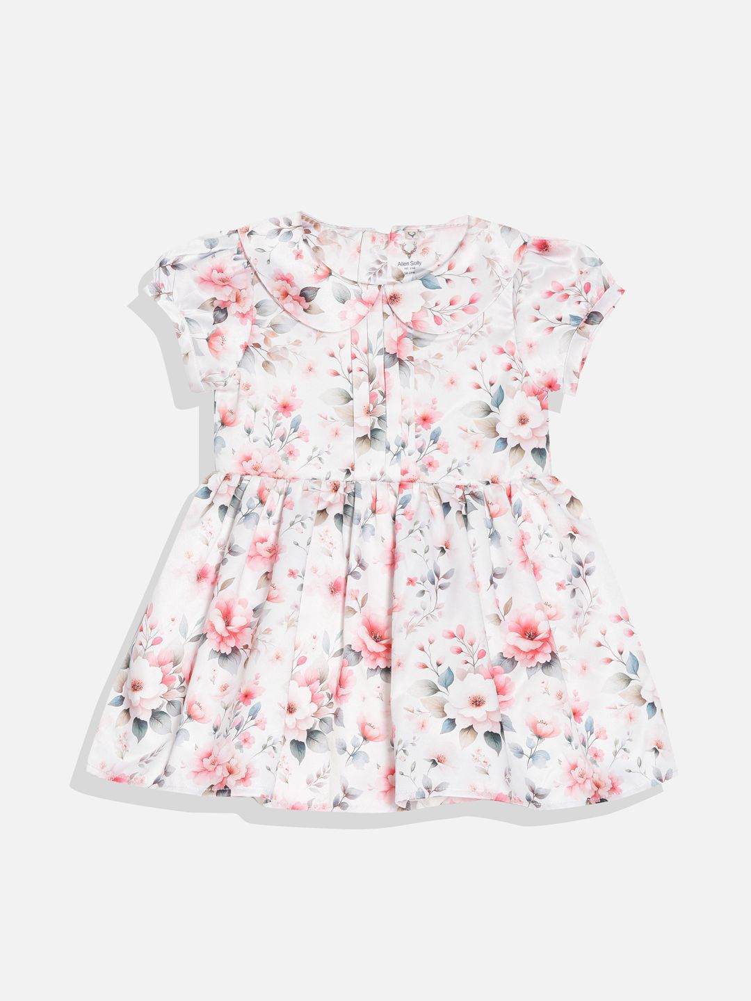 Allen Solly Junior Girls Cotton Floral Printed Peter Pan Collar Puff Sleeve Dress
